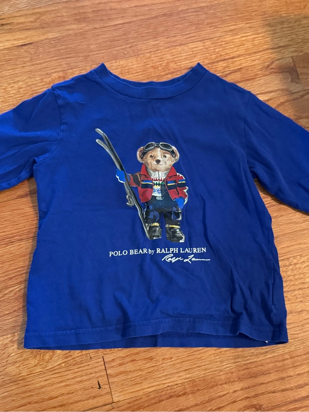 Ralph Lauren Polo Bear Shirt Youth Kids 3T Blue Long Sleeve Ski Graphic Tee